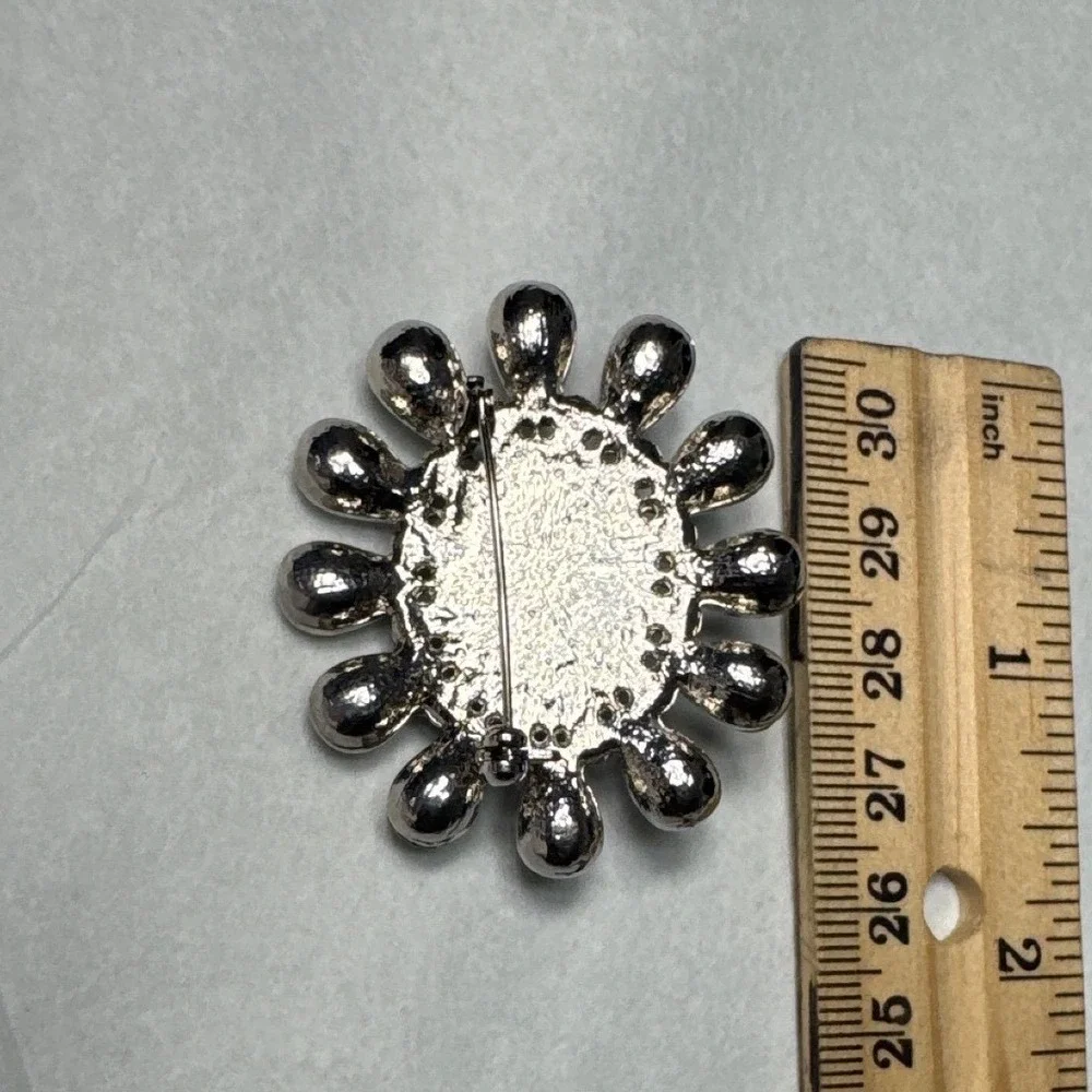 Floral Brooch Women OS Silver Teal‎ Excellent Iridescent Crystal Pin Unbranded